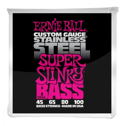 Ernie ball Bass (4) 2844 Stainless Steel Super Slinky 45-100 - set van 4 snaren Finale Uitverkoop