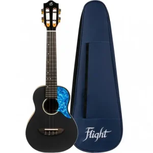 Flight Iris Concert Ukulele zwart solid spruce/mahonie incl. hoes Laatste Versie