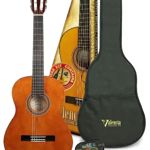Valencia VC104K klassieke gitaar pakket: 4/4 gitaar met gigbag en clip tuner Populair