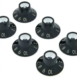 Fender Pure Vintage Black-Silver Skirted Amplifier Knobs 6-Pack Seizoensaanbieding