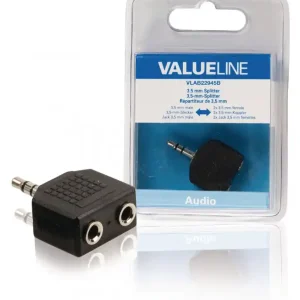 Uitverkoop Valueline Stereo-Audio-Adapter 3.5 mm Male - 2x 3.5 mm Female Zwart