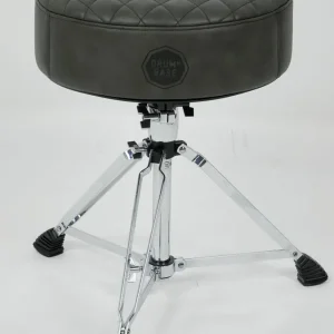 Direct Beschikbaar Drumkruk DRUMnBASE ronde leren zitting donker grijs incl. onderstel