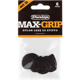 Dagaanbieding Dunlop Max Grip Nylon Jazz III Stiffo Plectrum 6-Pack zwart